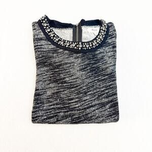 Madewell Embellished Jewel Crew Neck Heather Gray Woven Top Size S